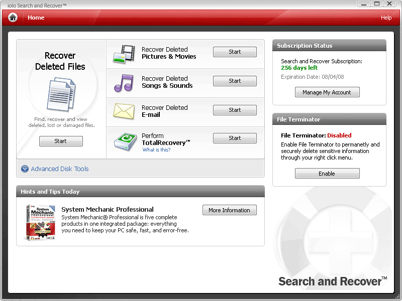 Screenshot of Search and Recover